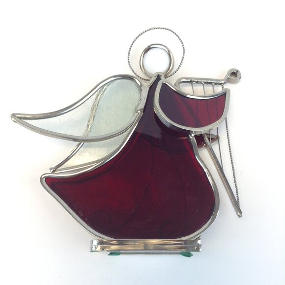 Vintage Red Stained Glass Harp Playing Angel Votive/Tealight Holder - Picture 14 of 16